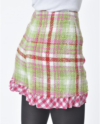 Short d'ensemble tartan rouge rose et vert Edward Achour 