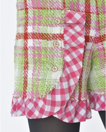 Short d'ensemble tartan rouge rose et vert Edward Achour 