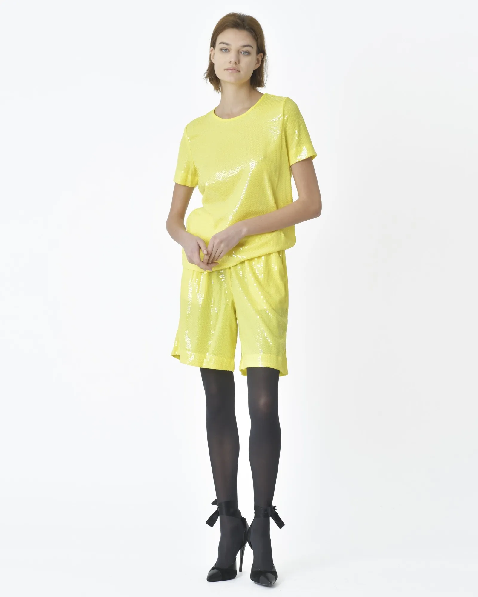 Short d'ensemble jaune à sequins transparent P.A.R.O.S.H 