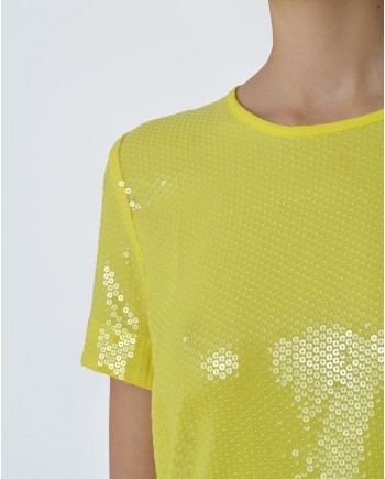 T-shirt d'ensemble jaune à sequins transparent  P.A.R.O.S.H 