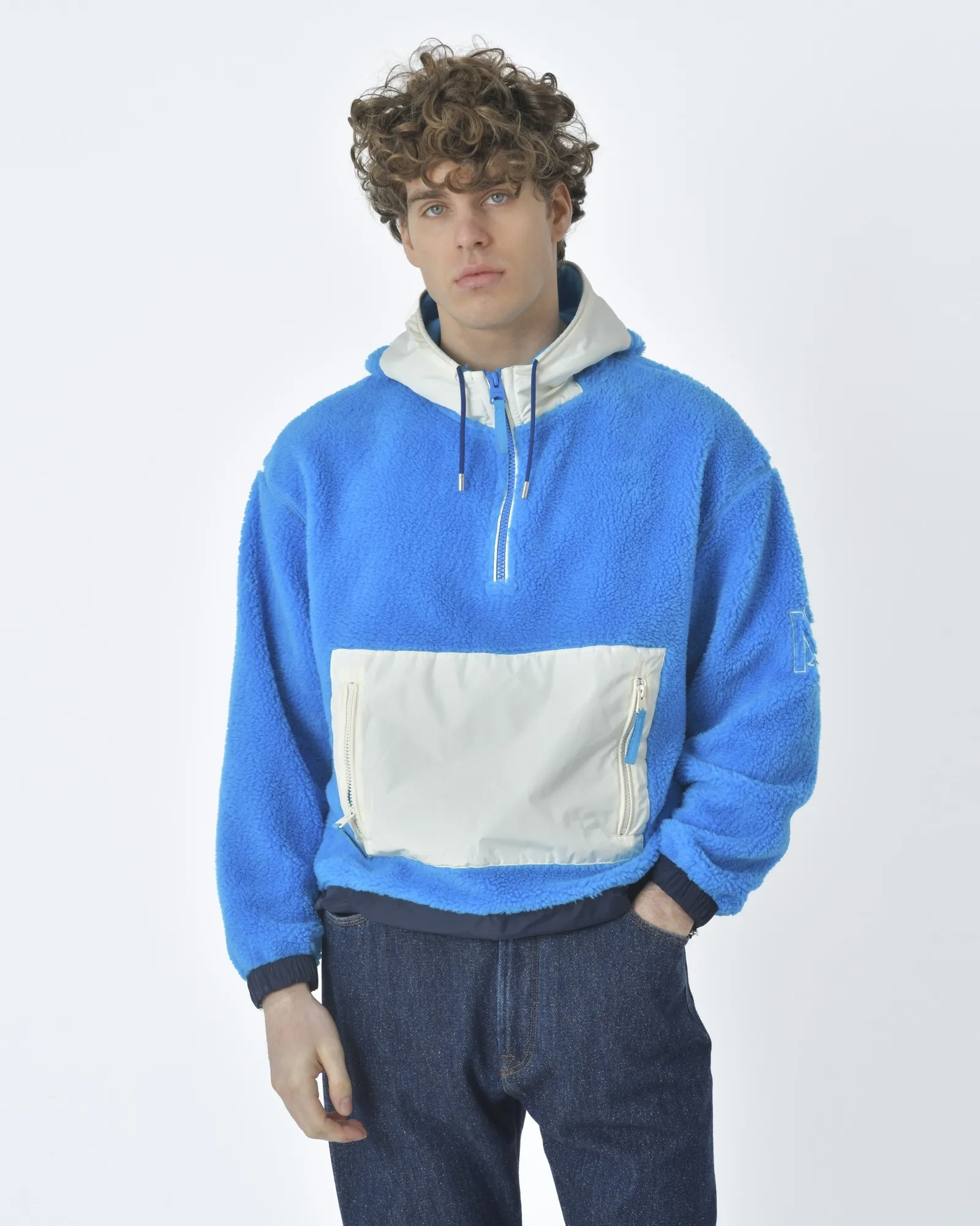 Sweat capuche bleu et blanc Mackage 