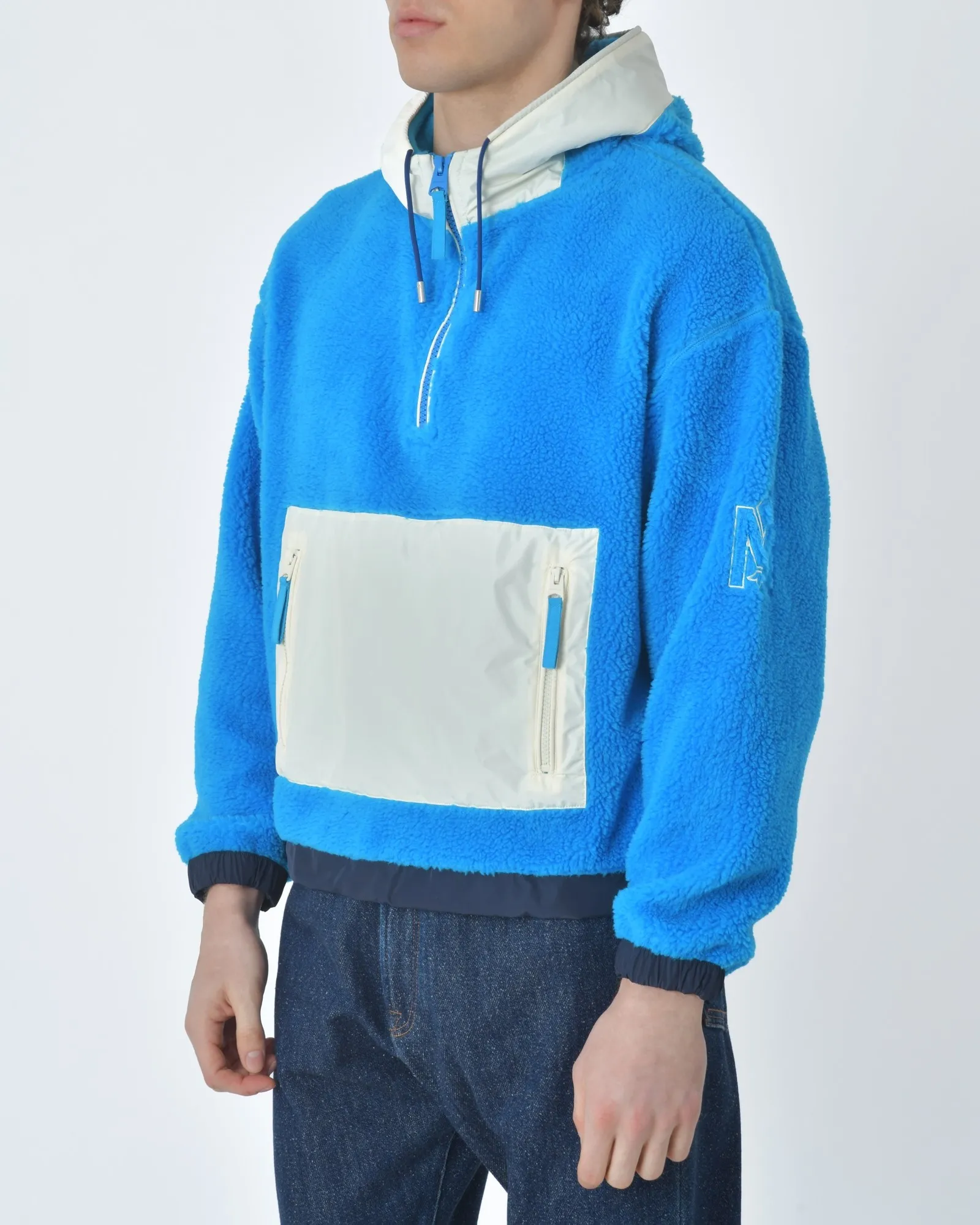 Sweat capuche bleu et blanc Mackage 