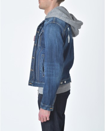 Veste jean / Denim motif "ICON" dos à capuche molleton  Dsquared2 