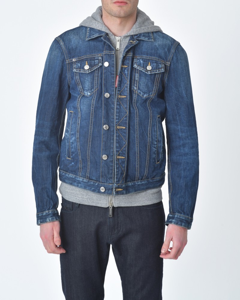 Veste jean / Denim motif "ICON" dos à capuche molleton  Dsquared2 