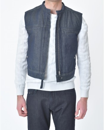 Veste/ Gilet jean denim bleu foncé sans manches Margiela 