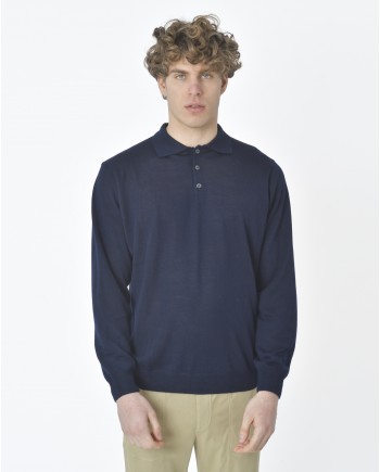 Polo bleu manches longues Vneck 