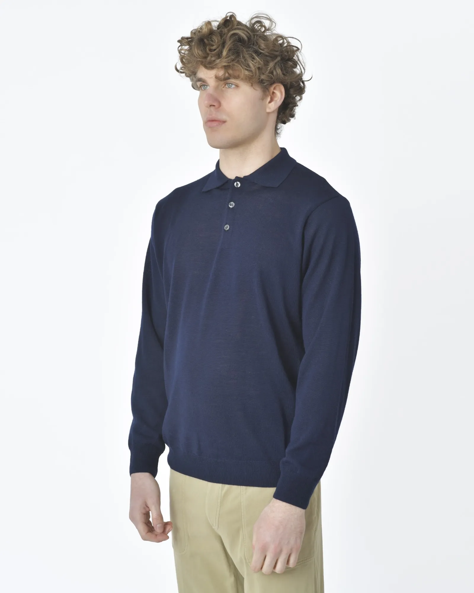 Polo bleu manches longues Vneck 