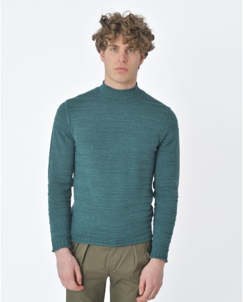 Pull vert col cheminée en laine Vneck 