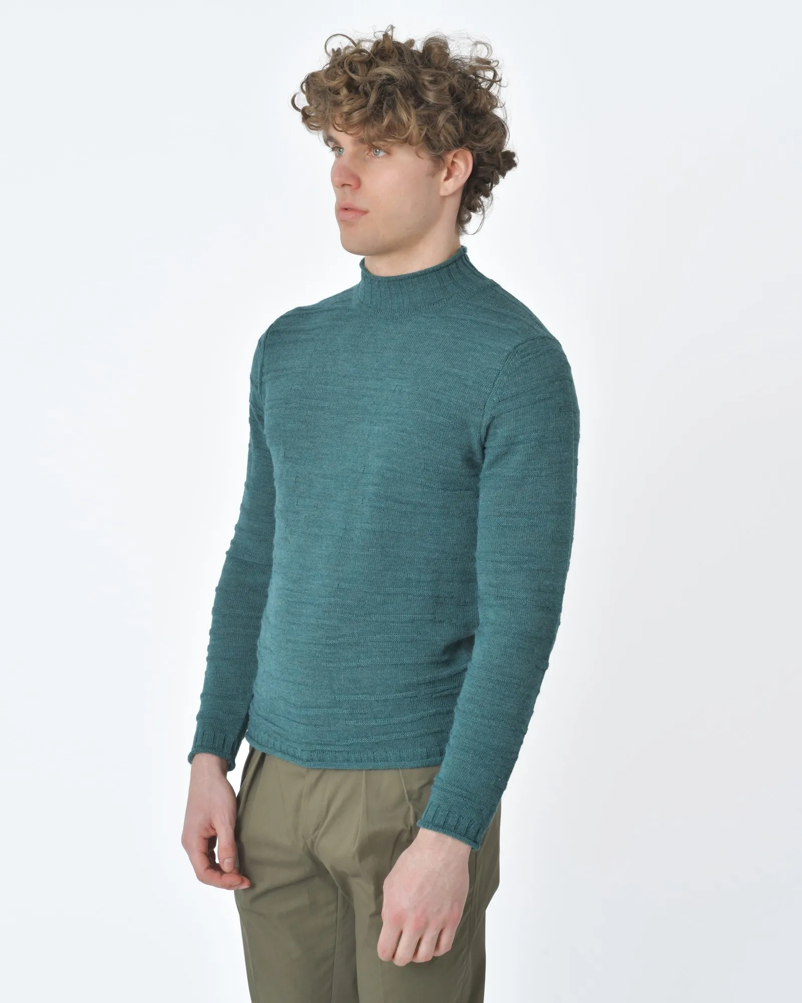 Pull vert col cheminée en laine Vneck 