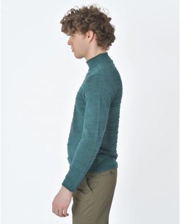 Pull vert col cheminée en laine Vneck 