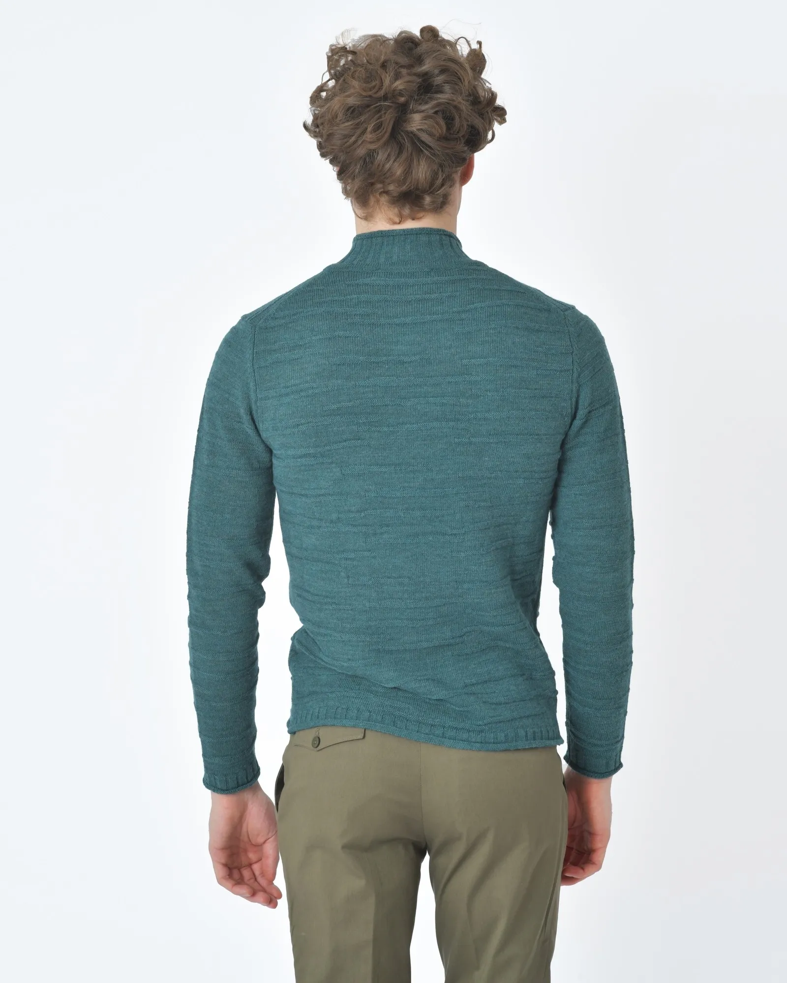 Pull vert col cheminée en laine Vneck 