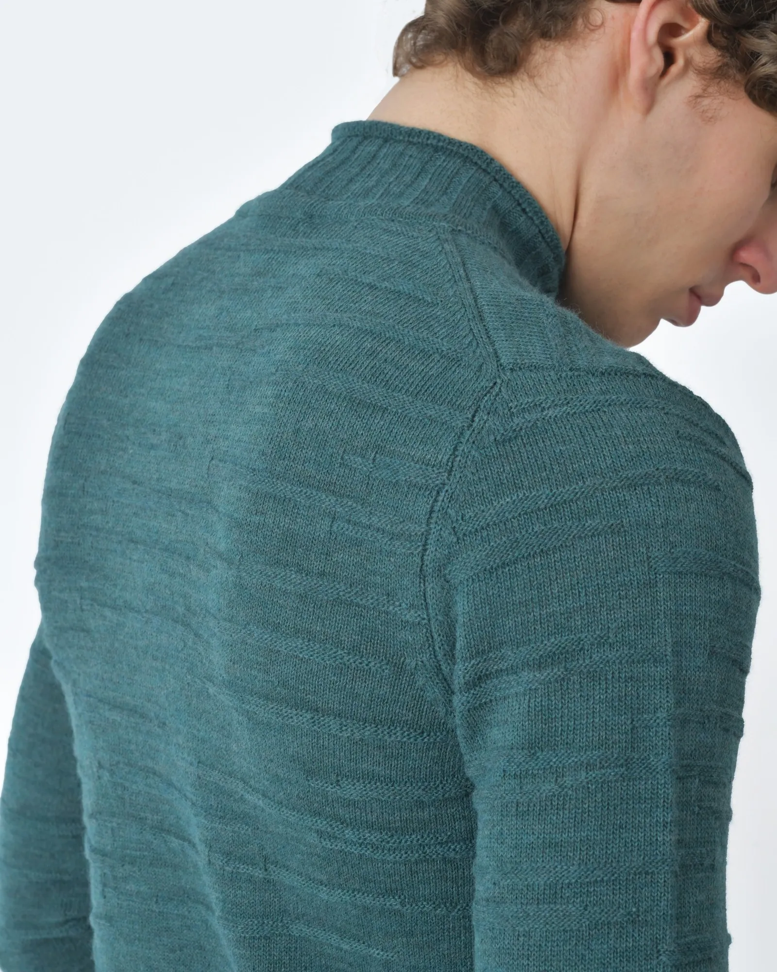 Pull vert col cheminée en laine Vneck 