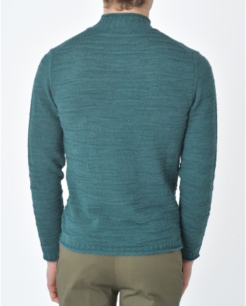 Pull vert col cheminée en laine Vneck 