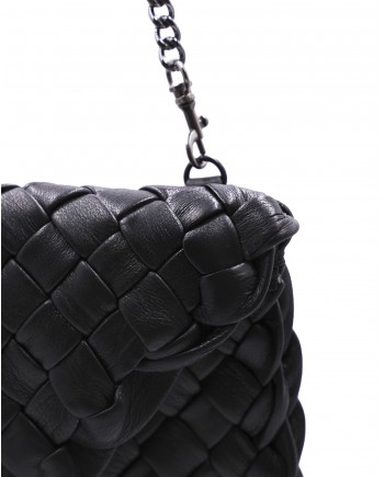 Sac porté épaule en cuir tressé noir Falorni 