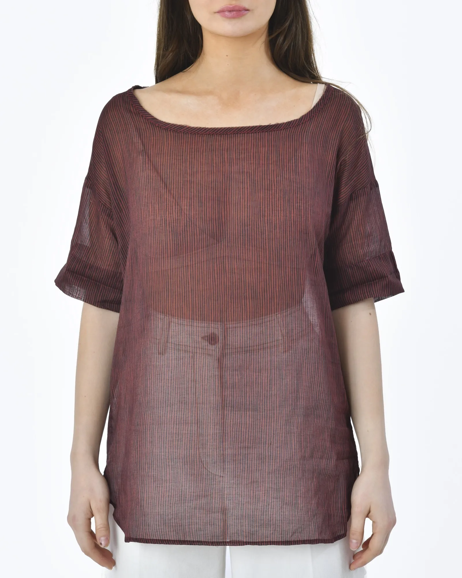 Blouse transparente rayée bordeaux Diega 