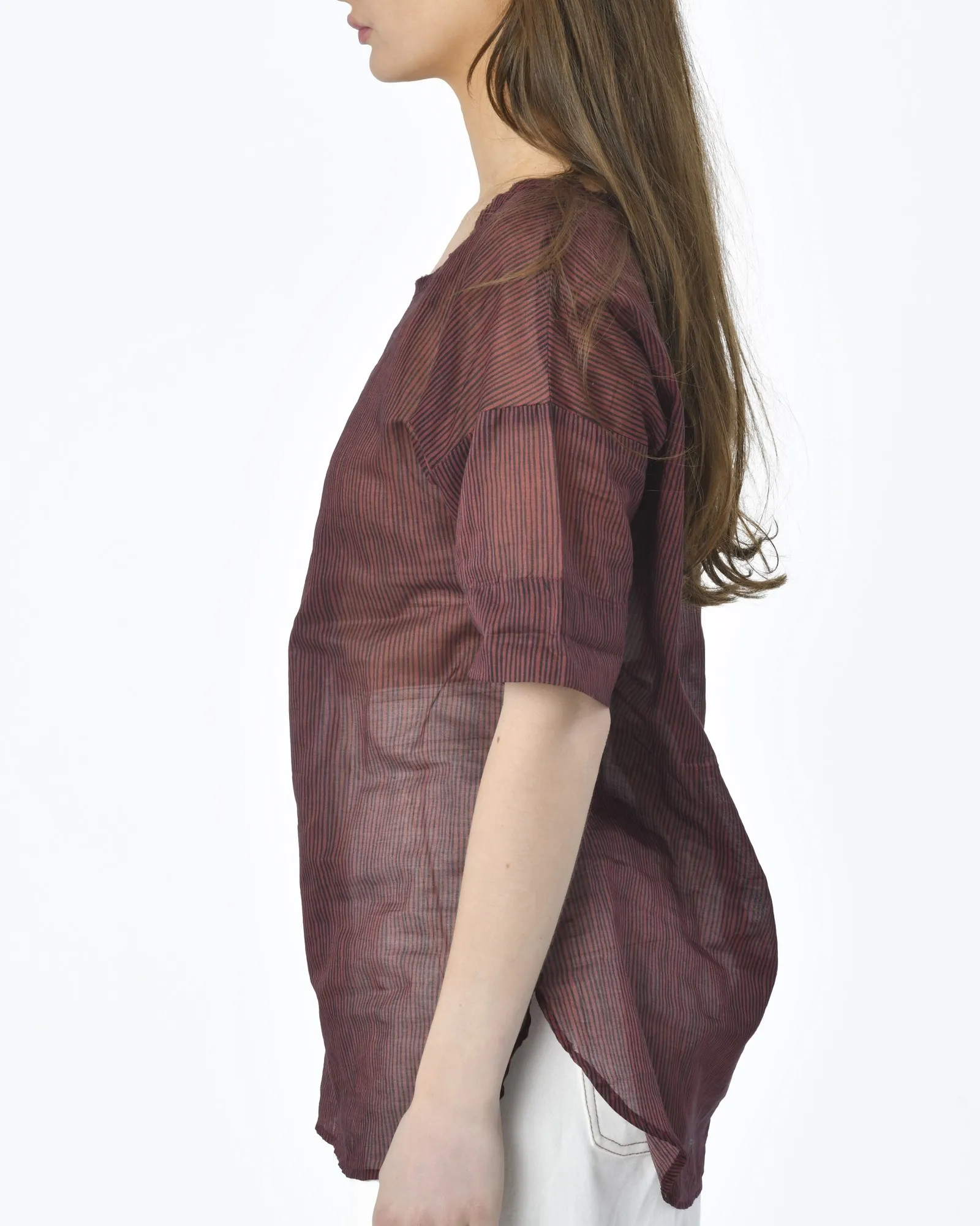 Blouse transparente rayée bordeaux Diega 