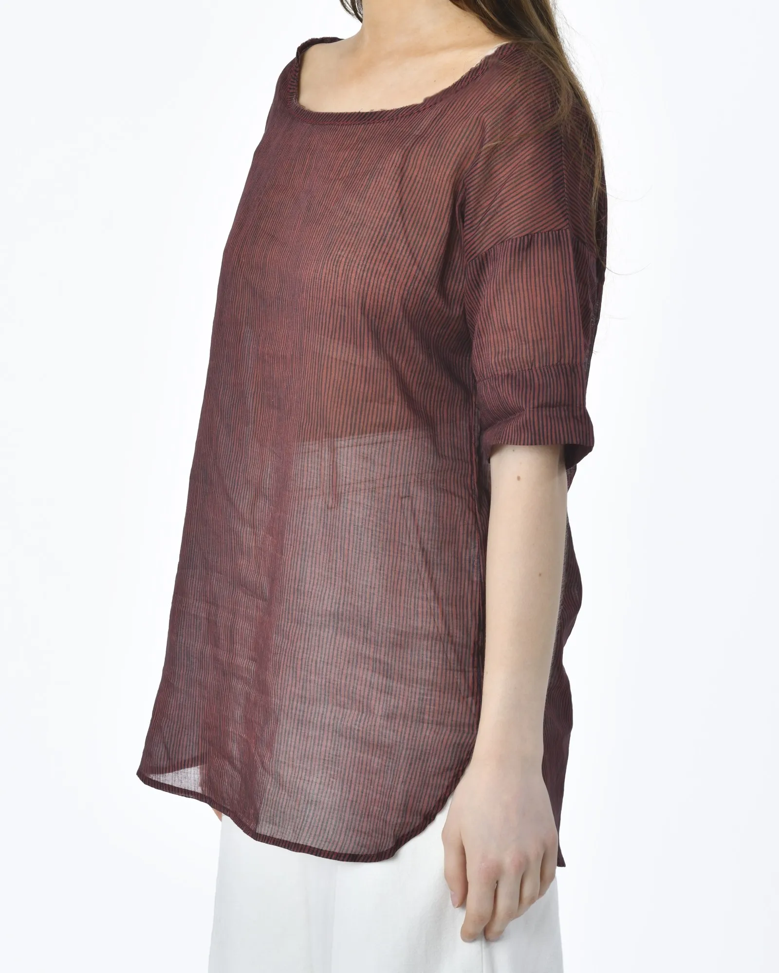 Blouse transparente rayée bordeaux Diega 