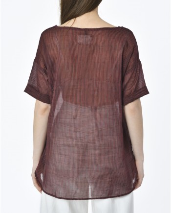 Blouse transparente rayée bordeaux Diega 