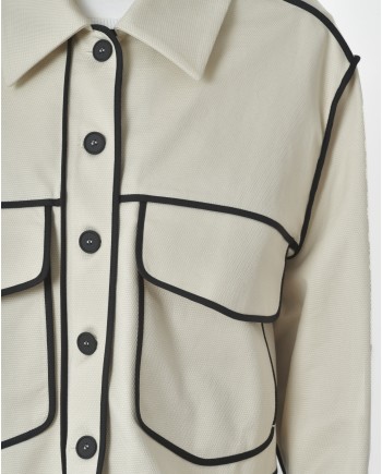 Veste beige bord noir T_Coat 