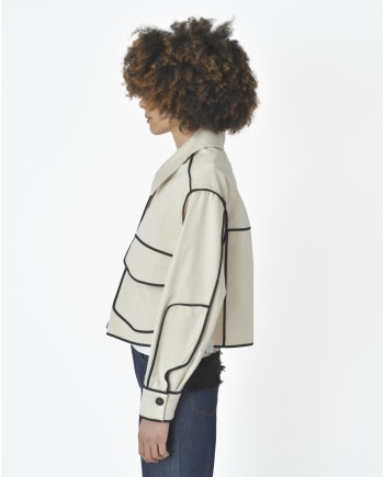 Veste beige bord noir T_Coat 