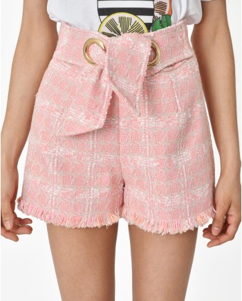 Short en tweed rose avec ceinture Edward Achour 