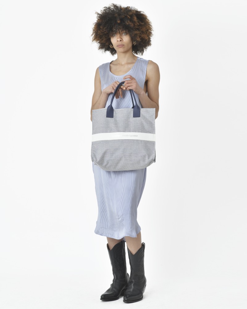 Tote bag fines rayures bleues blanc Narciso Rodriguez 