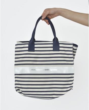 Tote bag larges rayures bleues marine et blanc Narciso Rodriguez 