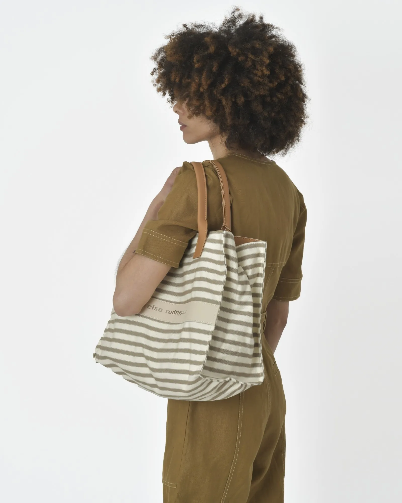 Tote bag fines rayures camel Narciso Rodriguez 