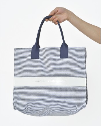 Tote bag fines rayures bleues blanc Narciso Rodriguez 