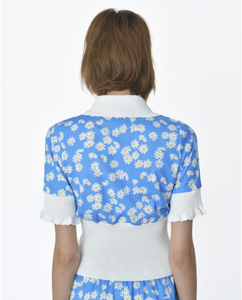 Top bleu à motifs marguerite Edward Achour 