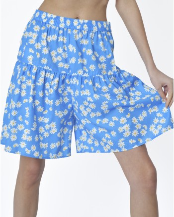 Short bleu à motifs marguerite Edward Achour 