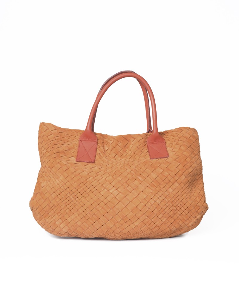 Sac à main en cuir tressé orange Falorni 