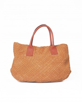 Sac à main en cuir tressé orange Falorni 