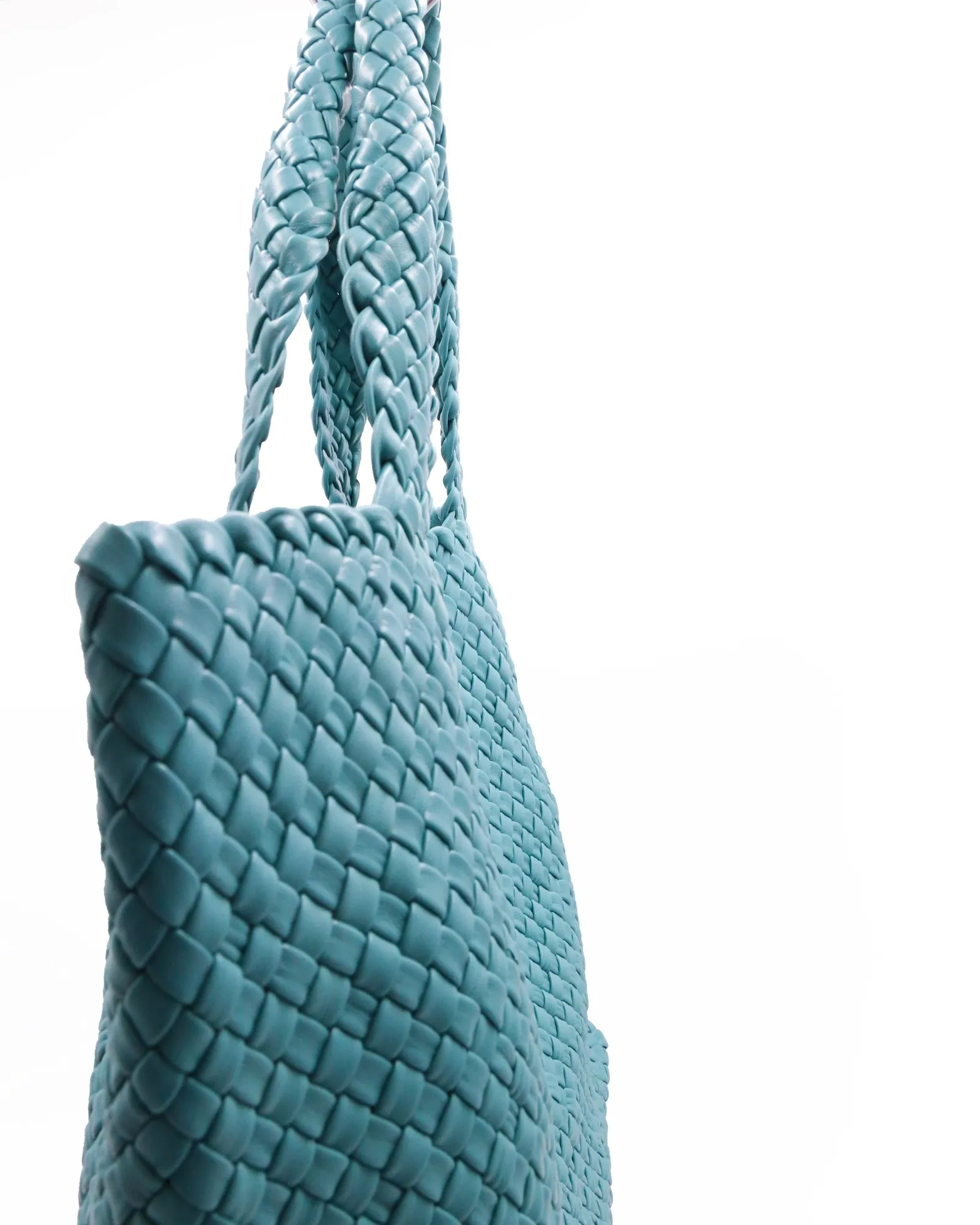 Sac à main en cuir tressé turquoise Falorni 