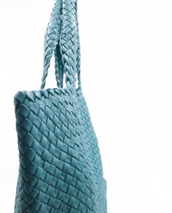 Sac à main en cuir tressé turquoise Falorni 