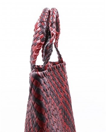 Sac à main en cuir tressé marron et rouge Falorni 