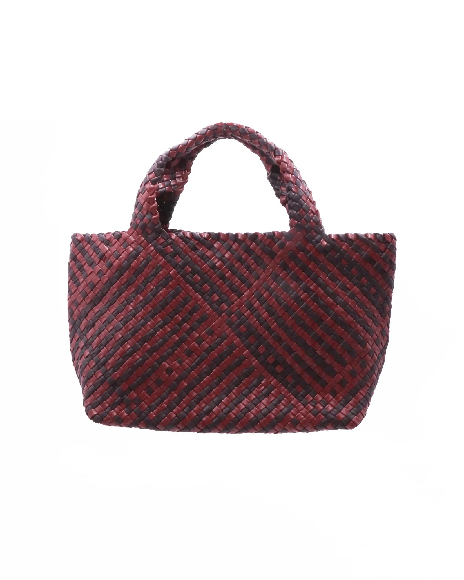 Sac à main en cuir tressé marron et rouge Falorni 