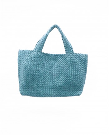 Sac à main en cuir tressé turquoise Falorni 