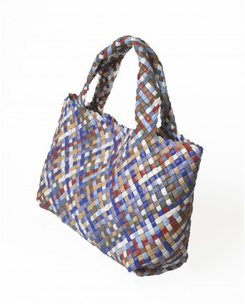 Sac cabas en cuir tressé multicolore Falorni 