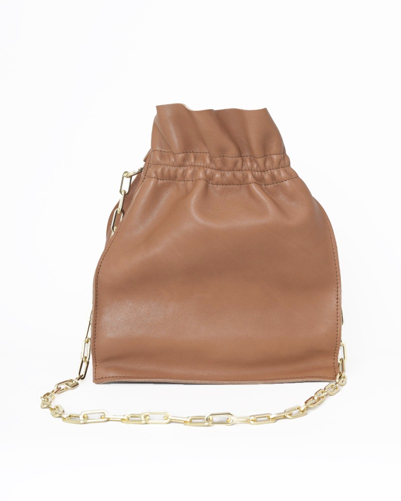 Sac seau en cuir camel Falorni 