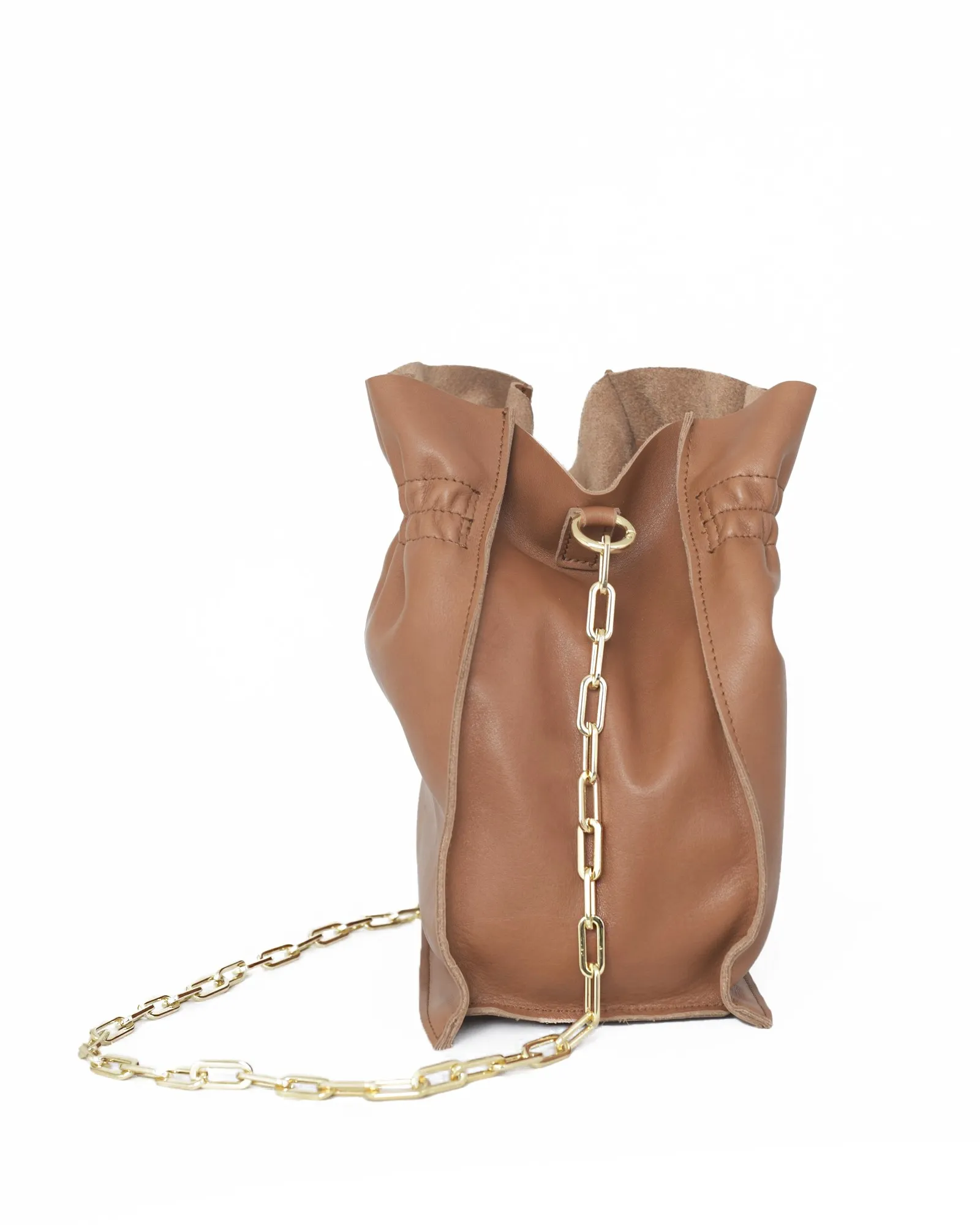 Sac seau en cuir camel Falorni 