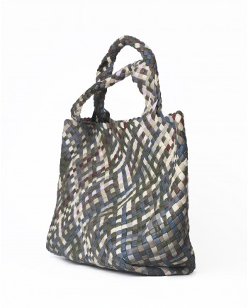 Sac cabas multicolore en cuir tressé Falorni 