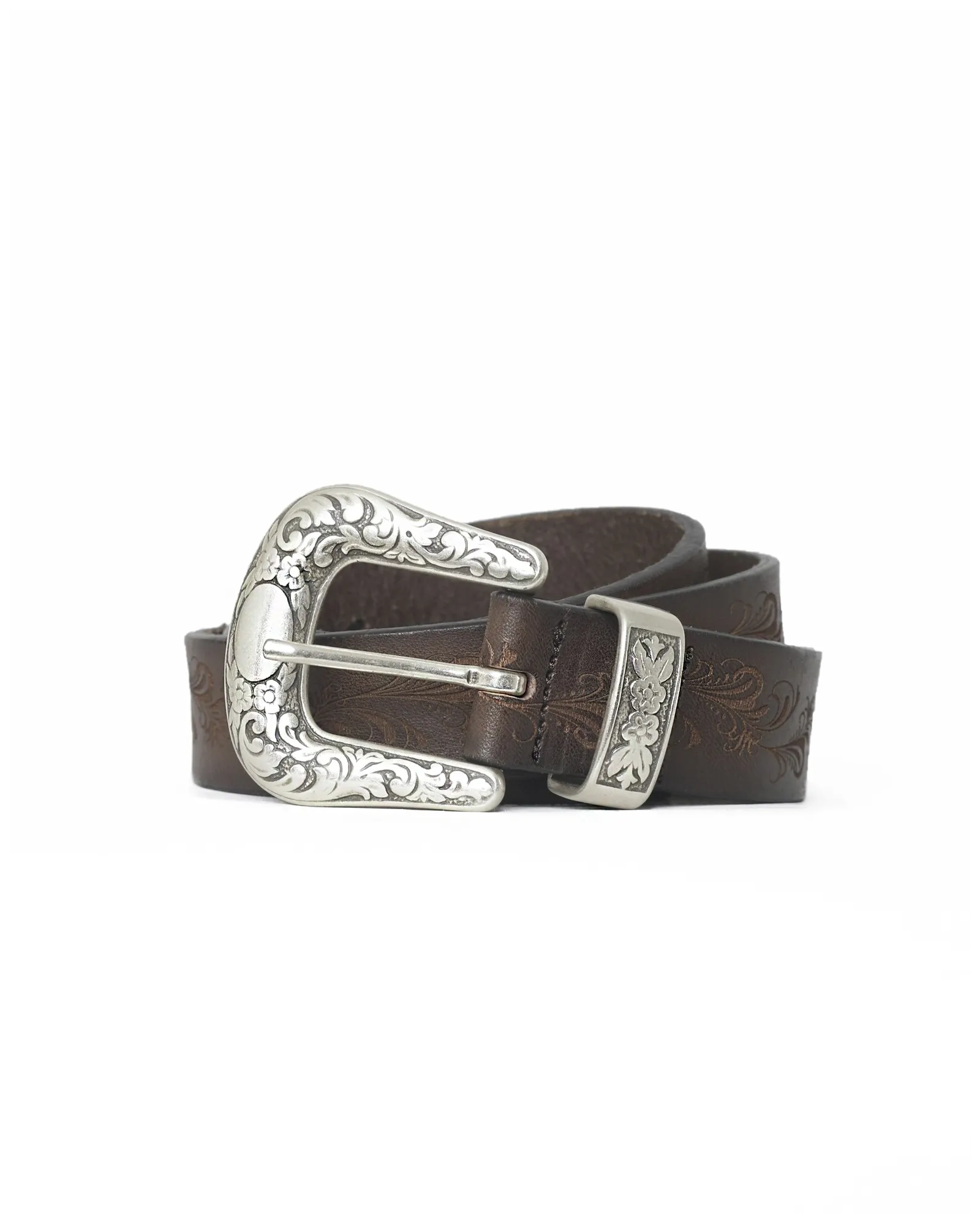 Ceinture avec gravures en cuir marron Eleventy 