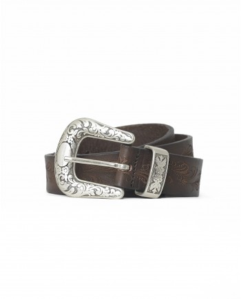 Ceinture avec gravures en cuir marron Eleventy 