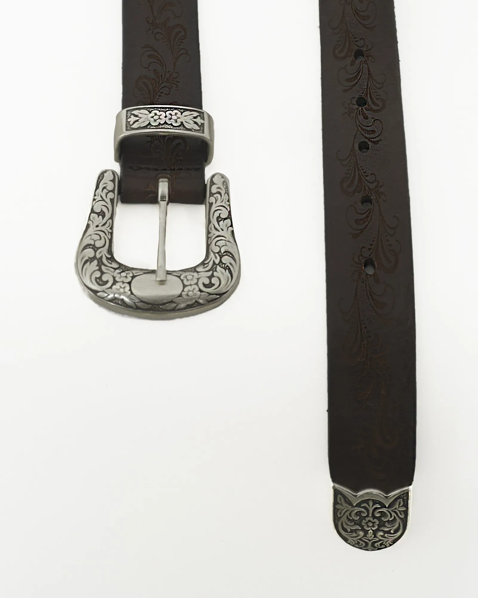 Ceinture avec gravures en cuir marron Eleventy 