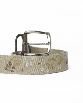 Ceinture bi-matière à motifs floraux rouges Eleventy 