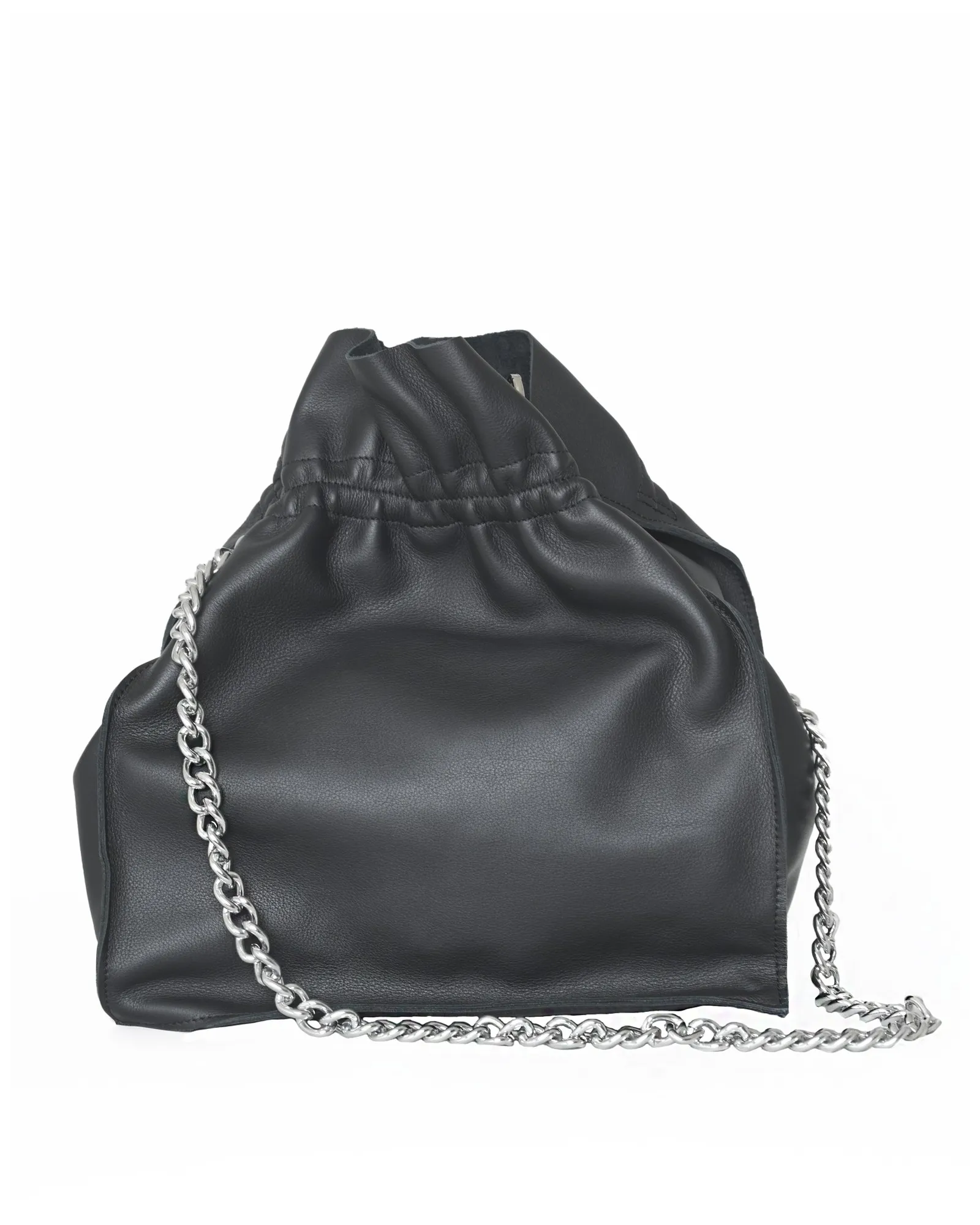 Sac seau en cuir noir Falorni 