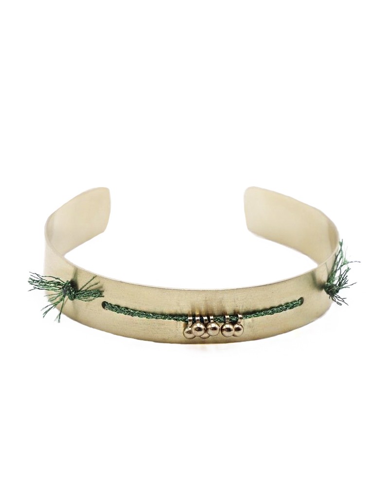 Bracelet de largeur moyenne dorée à détails en fils vert Polder 