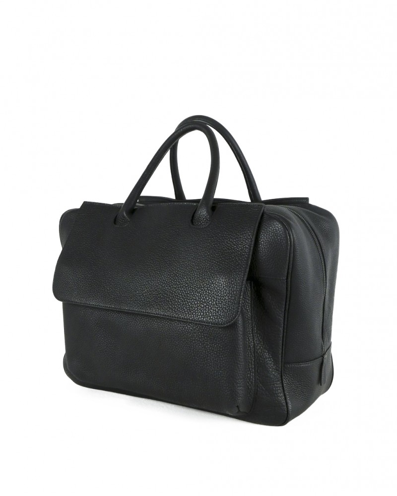 Sac cabas 48h en cuir noir Falorni 