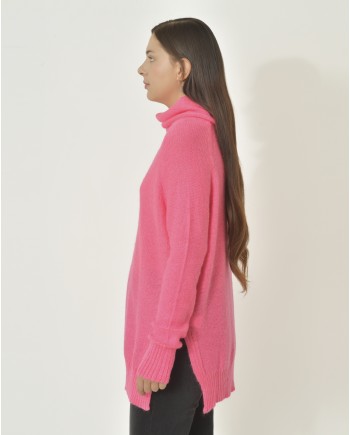 Pull en mohair mélangé à col roulé rose Emma White 